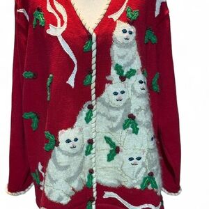 Rare Vintage STORYBOOK KNITS  Siamese Cats  Cat Cardigan Sweater 1X